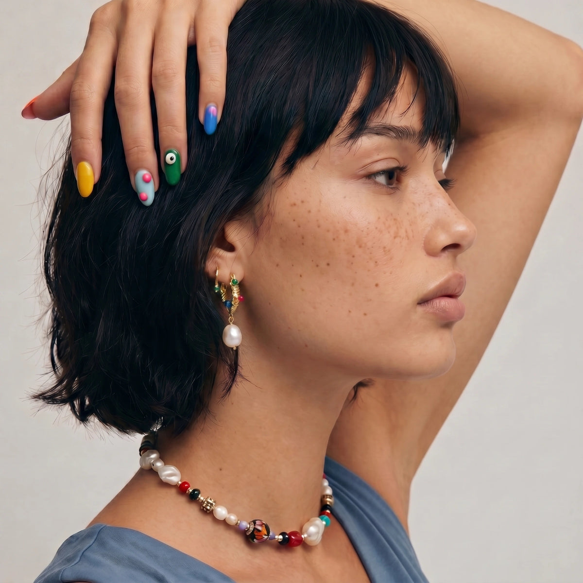 Rainbow Knot Pearl Hoops